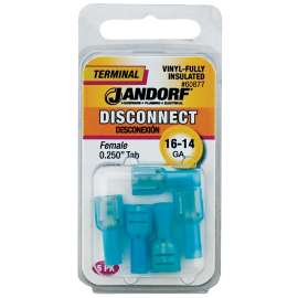 Jandorf 60877 Disconnect Terminal, 16 to 14 AWG Wire, Vinyl Insulation, Copper Contact