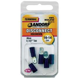 Jandorf 60879 Disconnect Terminal, 16 to 14 AWG Wire, Vinyl Insulation, Copper Contact, Blue