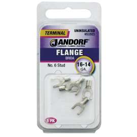 Jandorf 60885 Spade Terminal, 16 to 14 AWG Wire, #6 Stud, Copper Contact