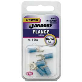 Jandorf 60889 Spade Terminal, 16 to 14 AWG Wire, #8 Stud, Vinyl Insulation, Copper Contact, Blue