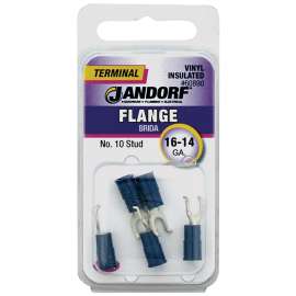 Jandorf 60890 Spade Terminal, 16 to 14 AWG Wire, #10 Stud, Vinyl Insulation, Copper Contact, Blue