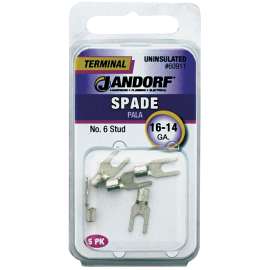 Jandorf 60911 Spade Terminal, 600 V, 16 to 14 AWG Wire, #6 Stud, Copper Contact