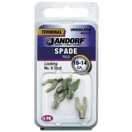 Jandorf 60912 Spade Terminal, 600 V, 16 to 14 AWG Wire, #8 Stud, Copper Contact