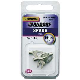 Jandorf 60913 Spade Terminal, 600 V, 16 to 14 AWG Wire, #8 Stud, Copper Contact