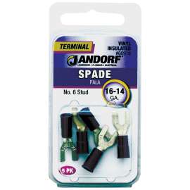 Jandorf 60918 Spade Terminal, 600 V, 16 to 14 AWG Wire, #6 Stud, Vinyl Insulation, Copper Contact, Blue