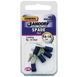 Jandorf 60921 Spade Terminal, 600 V, 16 to 14 AWG Wire, #10 Stud, Vinyl Insulation, Copper Contact, Blue