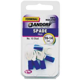 Jandorf 60922 Spade Terminal, 600 V, 16 to 14 AWG Wire, #10 Stud, Vinyl Insulation, Copper Contact, Blue