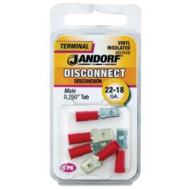 Jandorf 60948 Disconnect Terminal, 22 to 18 AWG Wire, Vinyl Insulation, Copper Contact, Red