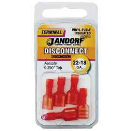 Jandorf 60950 Disconnect Terminal, 22 to 18 AWG Wire, Vinyl Insulation, Copper Contact, Red