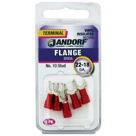 Jandorf 60956 Spade Terminal, 22 to 18 AWG Wire, #10 Stud, Vinyl Insulation, Copper Contact, Red