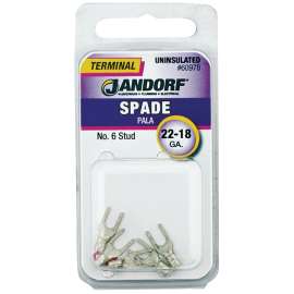 Jandorf 60978 Spade Terminal, 600 V, 22 to 18 AWG Wire, #6 Stud, Copper Contact