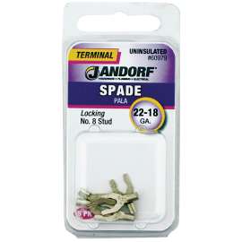 Jandorf 60979 Spade Terminal, 600 V, 22 to 18 AWG Wire, #8 Stud, Copper Contact