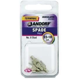 Jandorf 60980 Spade Terminal, 600 V, 22 to 18 AWG Wire, #8 Stud, Copper Contact