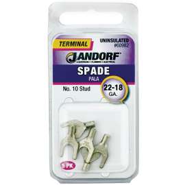 Jandorf 60982 Spade Terminal, 600 V, 22 to 18 AWG Wire, #10 Stud, Copper Contact
