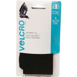 VELCRO Brand One Wrap 90700 Fastener, 7/8 in W, 23 in L, Nylon/Polypropylene, Black