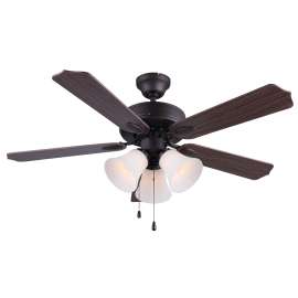 CANARM Rue Series CF42RUE5RA Ceiling Fan, 5-Blade, Medium Oak/Walnut Blade, 42 in Sweep, With Lights: Yes
