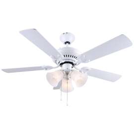 CANARM Seymour Series CF42SEY5WH Ceiling Fan, 5-Blade, White Housing, Pine/White Blade, 42 in Sweep, With Lights: Yes