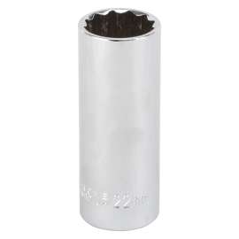 Vulcan MT6528983 Drive Socket, 22 mm Socket, 1/2 in Drive, 12-Point, Chrome Vanadium Steel, Chrome