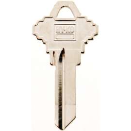 Hy-Ko 11010SC1 Entrance Door Padlock Key Blank, Brass, Nickel Plated