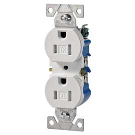 Eaton Cooper Wiring TR270 TR270W-10-L Duplex Receptacle, 2 -Pole, 15 A, 125 V, NEMA: 5-15R, White