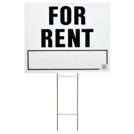 HY-KO LFR-4 Lawn Sign, Rectangular, FOR RENT, Black Legend, White Background, Plastic, 24 in W x 19 in H Dimensions