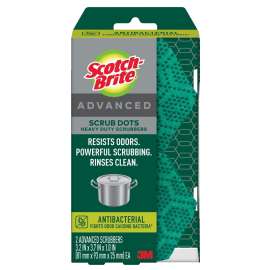 Scotch-Brite Scrub Dots SDA-HD-2 Advanced Anti-Bacterial Heavy-Duty Scrubber, Recycled Fiber Abrasive, 3.7 in L