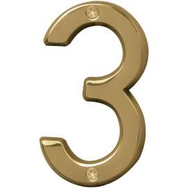 HY-KO Prestige Series BR-42PB/3 House Number, Character: 3, 4 in H Character, Brass Character, Brass