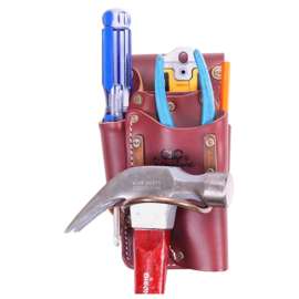 CLC Signature Elite Series 21465 Heavy-Duty Tape/Tool Holder, 4-Pocket, Leather, Chestnut, 4-1/2 in W, 7-1/2 in H