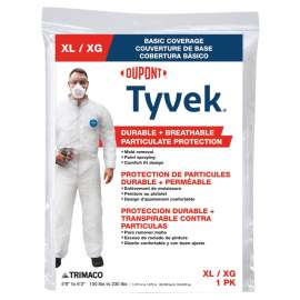 Trimaco 14123 Professional Painter's Coveralls, XL, Zipper Closure, Tyvek, White