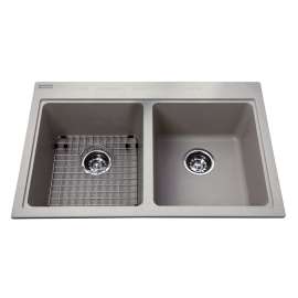 KINDRED Mythos Series KGDL2031/8SG Kitchen Sink, 5-Faucet Hole, 20-1/2 in OAW, 31-9/16 in OAH, Granite, Shadow Gray