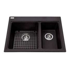 KINDRED Mythos Series KGDC2027R/8ON Kitchen Sink, 5-Faucet Hole, 20-1/2 in OAW, 27-3/4 in OAH, Granite, Onyx, 2-Bowl