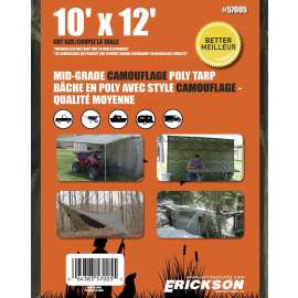 Erickson 57005 Mid-Grade Tarp, 12 ft L, 10 ft W, Poly, Camouflage