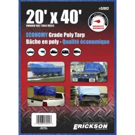 Erickson 57012 All-Purpose Tarp, 40 ft L, 20 ft W, Polyethylene, Blue