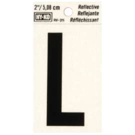 HY-KO RV-25/L Reflective Letter, Character: L, 2 in H Character, Black Character, Silver Background, Vinyl