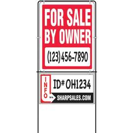 HY-KO SIY-201 Real Estate Sign with Frame, For Sale By Owner, White Legend, Plastic, 14 in W x 18 in H Dimensions