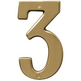 HY-KO Prestige Series BR-51PB/3 House Number, Character: 3, 5 in H Character, Brass Character, Brass