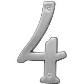HY-KO Prestige Series BR-43SN/4 House Number, Character: 4, 4 in H Character, Nickel Character, Brass