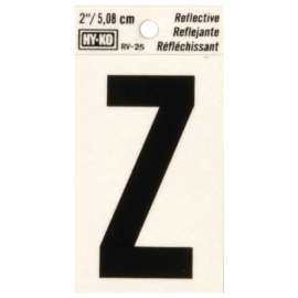 HY-KO RV-25/Z Reflective Letter, Character: Z, 2 in H Character, Black Character, Silver Background, Vinyl