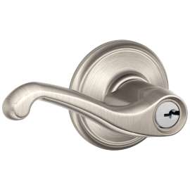 Schlage Flair Series F51AFLA619 Entry Lever Lockset, Brass, Satin Nickel