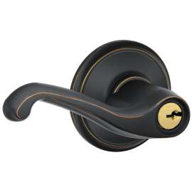 Schlage Flair Series F51AFLA716 Entry Lever Lockset, Nickel Silver, Aged Bronze