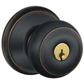 Schlage Georgian Series F51AGEO716 Keyed Entry Knob, Solid Brass/Zinc, Aged Bronze