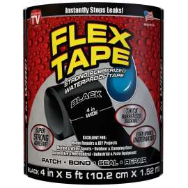 FLEX TAPE TFSBLKC0405 Waterproof Tape, 5 ft L, 4 in W, Rubber Backing, Black
