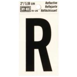 HY-KO RV-25/R Reflective Letter, Character: R, 2 in H Character, Black Character, Silver Background, Vinyl