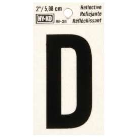 HY-KO RV-25/D Reflective Letter, Character: D, 2 in H Character, Black Character, Silver Background, Vinyl