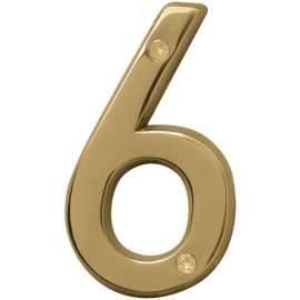 HY-KO Prestige Series BR-42PB/6 House Number, Character: 6, 4 in H Character, Brass Character, Brass