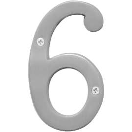 HY-KO Prestige Series BR-43SN/6 House Number, Character: 6, 4 in H Character, Nickel Character, Solid Brass