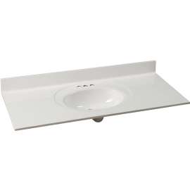 Foremost WS-2249 Vanity Top, 49 in OAL, 22 in OAW, Marble, Solid White, Oval Bowl, Countertop Edge