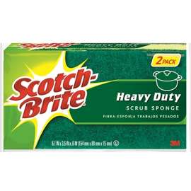 Scotch-Brite 455-2-6 Heavy-Duty Scrub Sponge, 6.1 in L, 3-1/2 in W, 3/5 in Thick, Cellulose/Synthetic Fiber