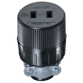 Leviton 612 Electrical Connector, 2 -Pole, 15 A, 125 VAC, NEMA: NEMA 1-15R, Black