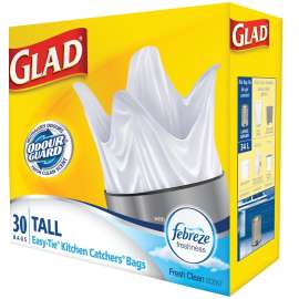 GLAD Easy-Tie 30221FRM1 Tall Garbage Bag, 45 L Capacity, Plastic, White